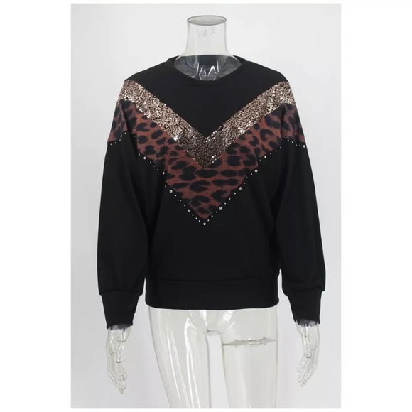 HP✨ONE WORLD✨SEQUINS & LEOPARD LIGHTWEIGHT SWEATER - Picture 4 of 7